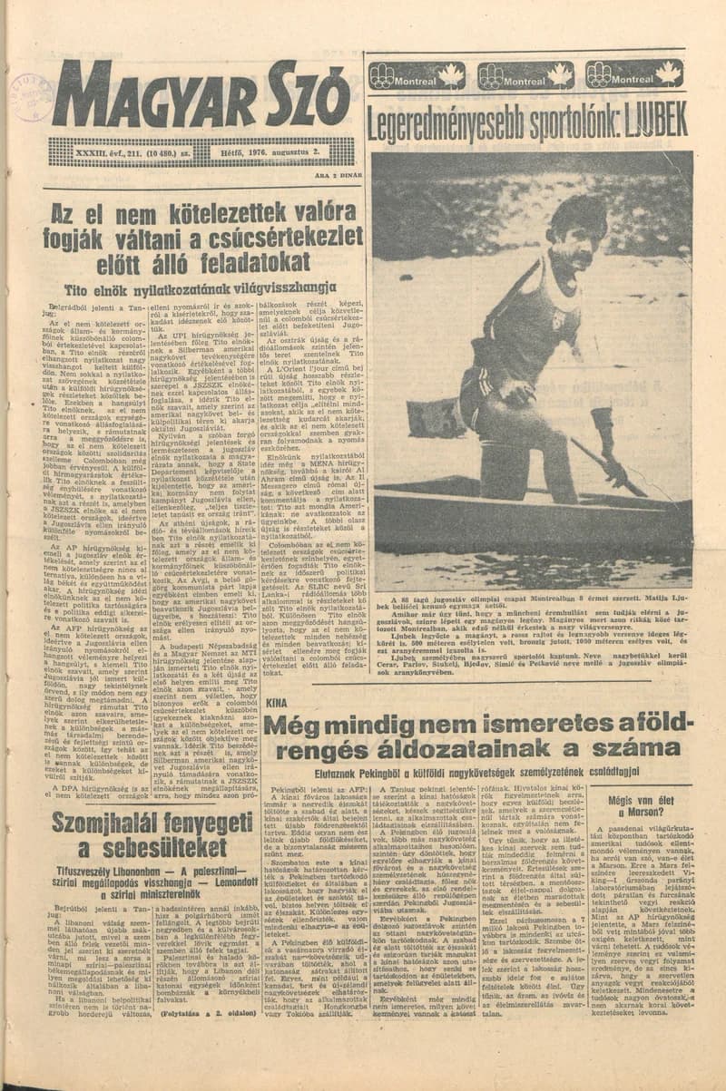 Magyar Szó, 33. évf. 1976. augusztus 2. 211. sz. 1–6. oldal