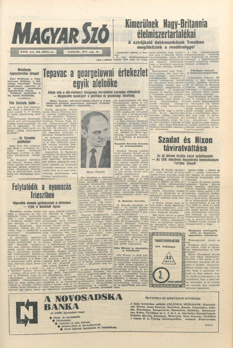Magyar Szó, 29. évf. 1972. augusztus 10. 219. sz. 1–12. oldal