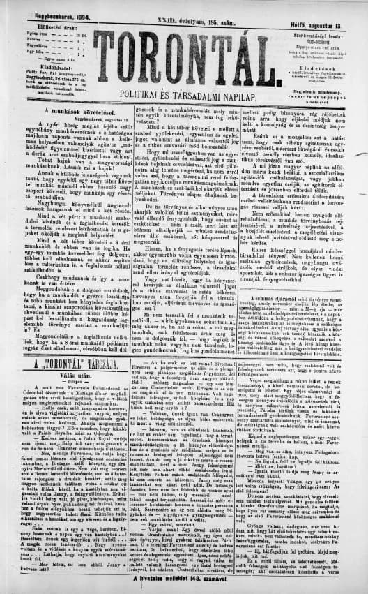 Torontál, 23. évf. 1894. augusztus 13. 185. sz.