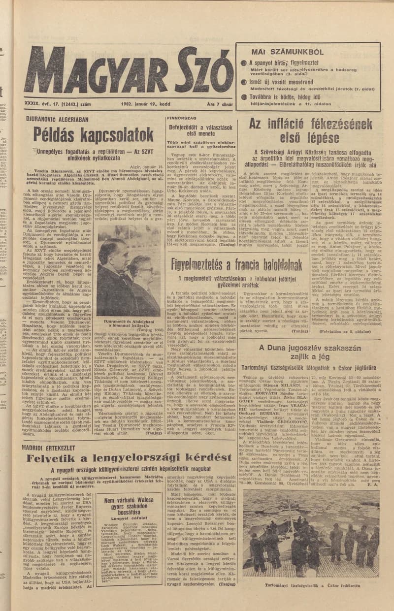 Magyar Szó, 39. évf. 1982. január 19. 17. sz. 1–20. oldal
