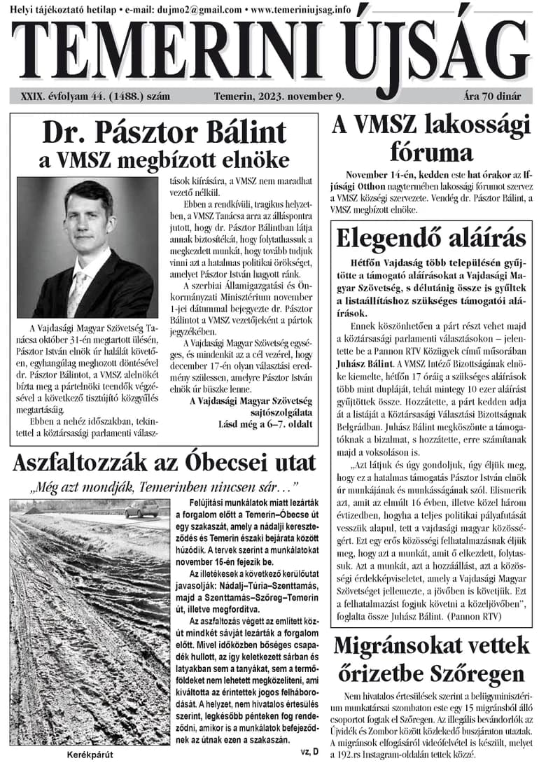 Temerini Újság, 29. évf. 2023. november 9. 44. sz.