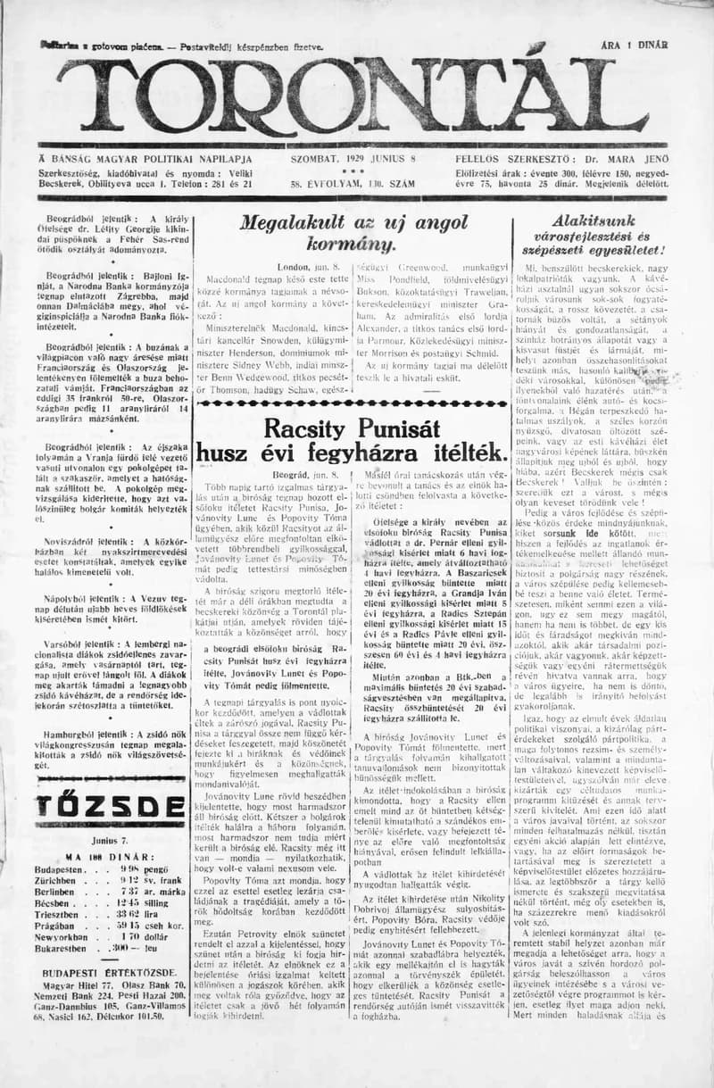 Torontál, 58. évf. 1929. június 8. 130. sz.