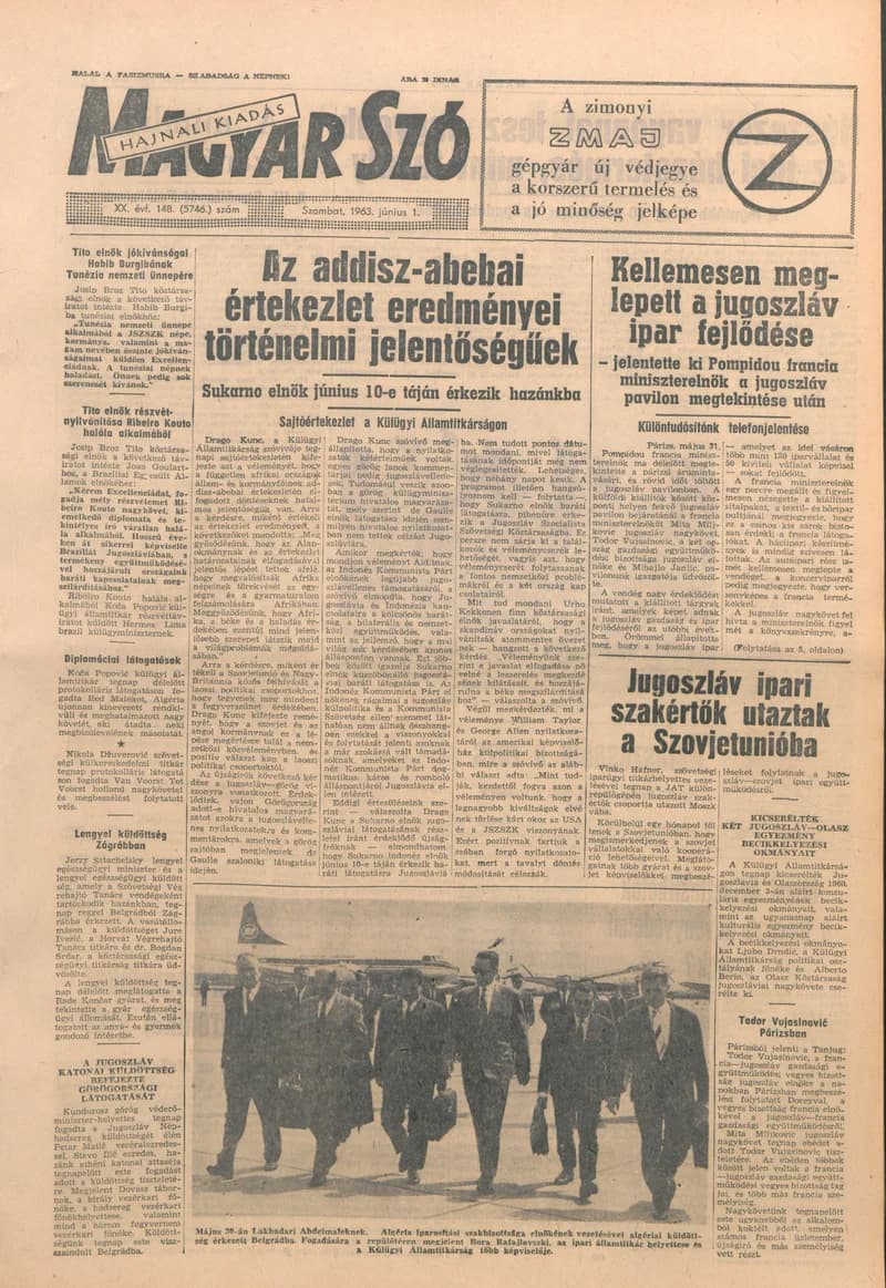 Magyar Szó, 20. évf. 1963. június 1. 148. sz. 1–12. oldal