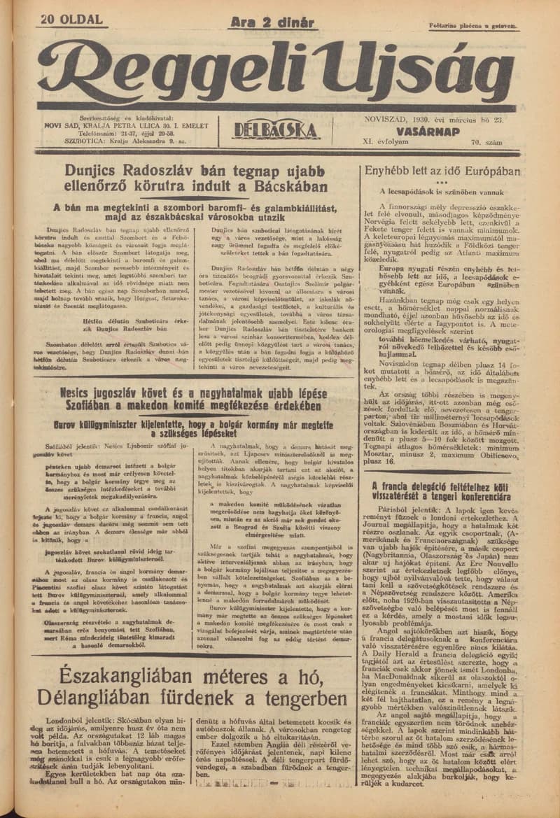 Reggeli Újság, 11. évf. 1930. március 23. 70. sz.
