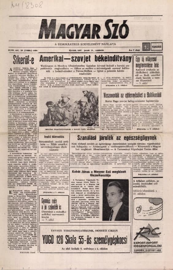 Magyar Szó, 48. évf. 1991. január 31. 29. sz. 1–16. oldal