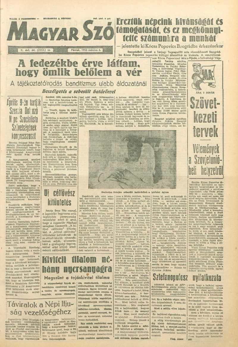 Magyar Szó, 10. évf. 1953. március 6. 64. sz. 1–10. oldal