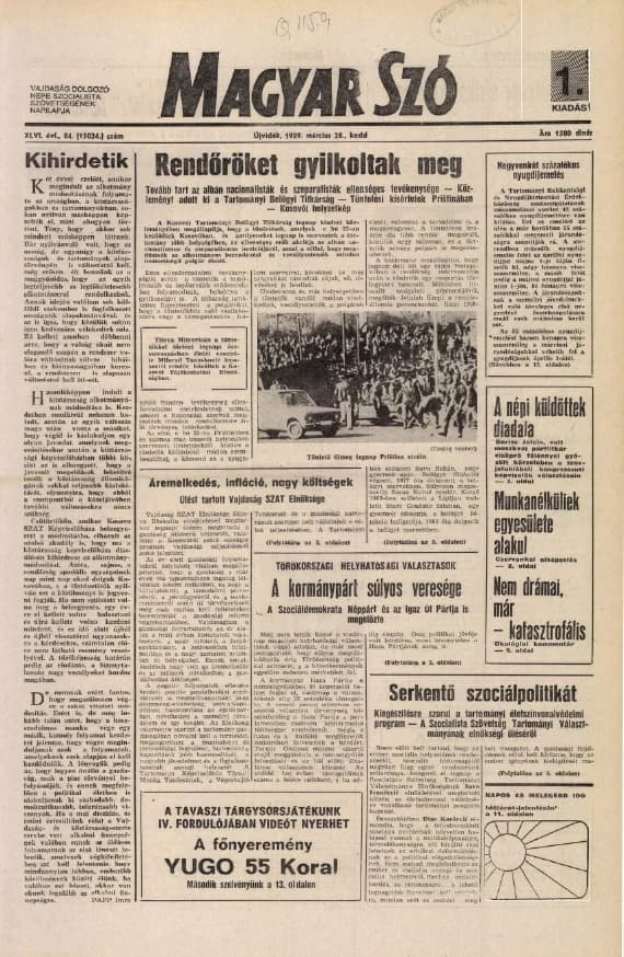 Magyar Szó, 46. évf. 1989. március 28. 84. sz. 1–20. oldal