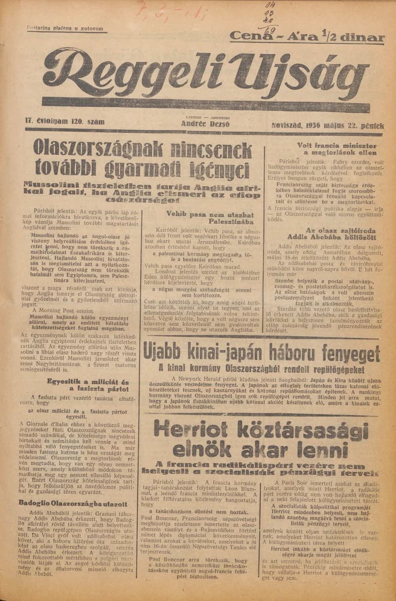 Reggeli Újság, 17. évf. 1936. május 22. 120. sz.