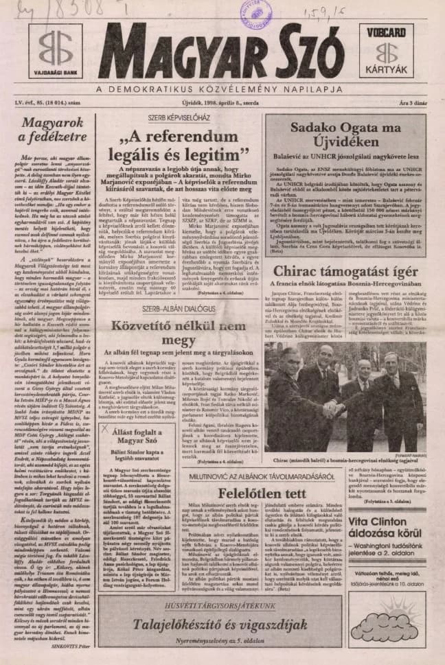 Magyar Szó, 55. évf. 1998. április 8. 85. sz. 1–16. oldal