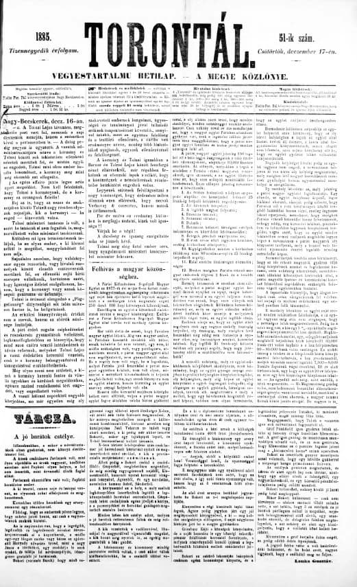 Torontál, 14. évf. 1885. december 17. 51. sz.