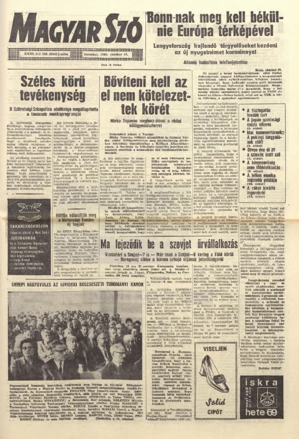 Magyar Szó, 26. évf. 1969. október 18. 288. sz. 1–20. oldal