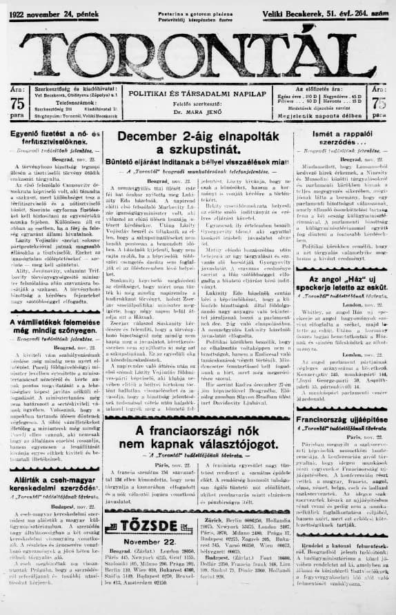 Torontál, 51. évf. 1922. november 24. 264. sz.