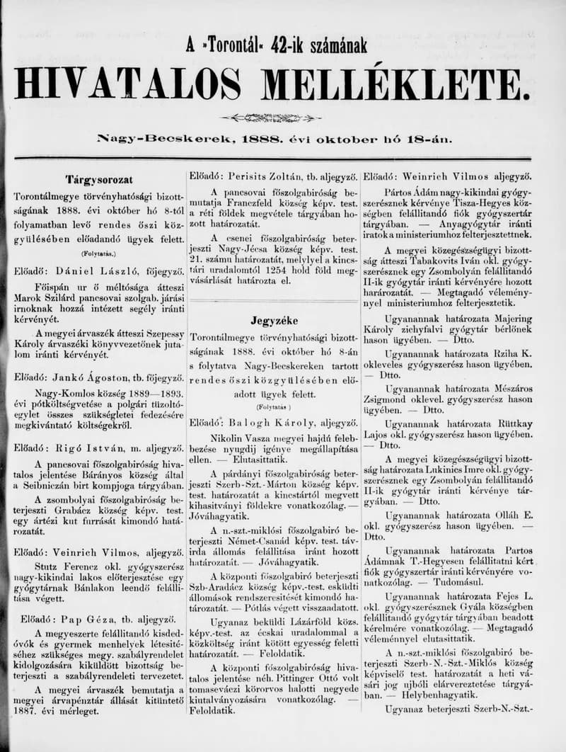 A Totontál  hivatalos melléklete, 1. évf. 1888. október 18. 42. sz.