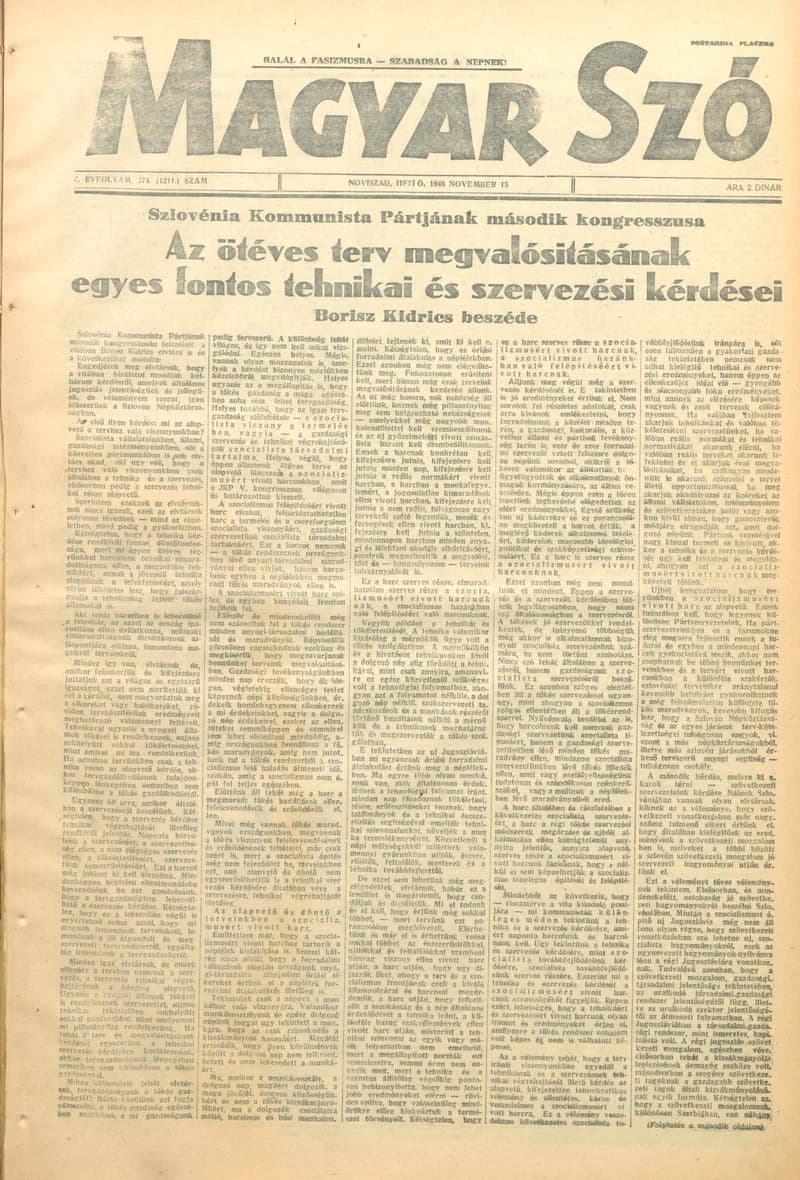 Magyar Szó, 5. évf. 1948. november 15. 274. sz. 1–4. oldal