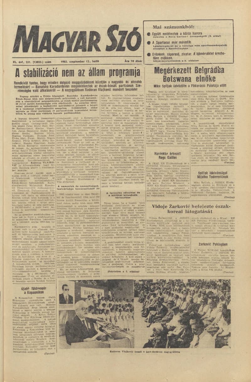 Magyar Szó, 40. évf. 1983. szeptember 12. 251. sz.