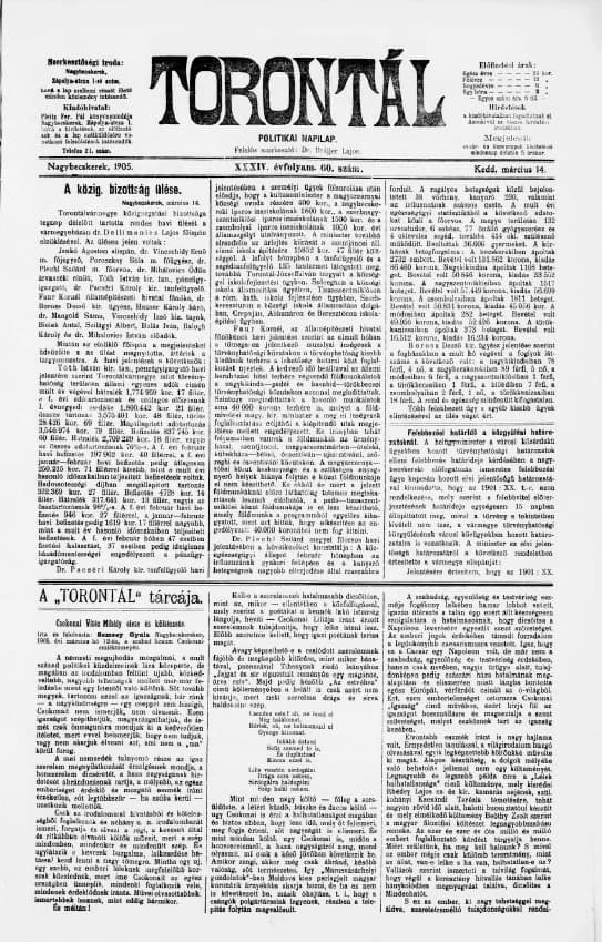 Torontál, 34. évf. 1905. március 14. 60. sz.