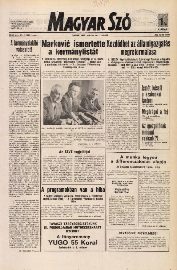 Magyar Szó, 46. évf. 1989. március 16. 72. sz. 1–16. oldal