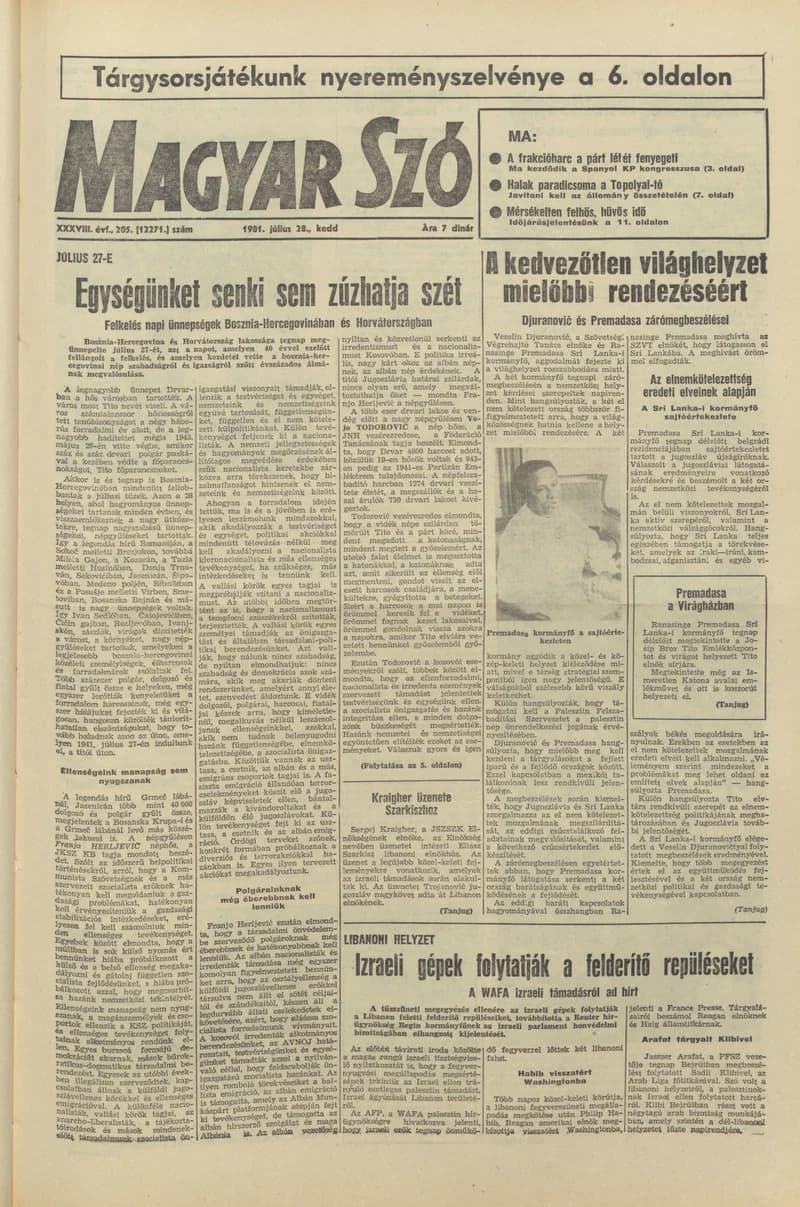 Magyar Szó, 38. évf. 1981. július 28. 205. sz.