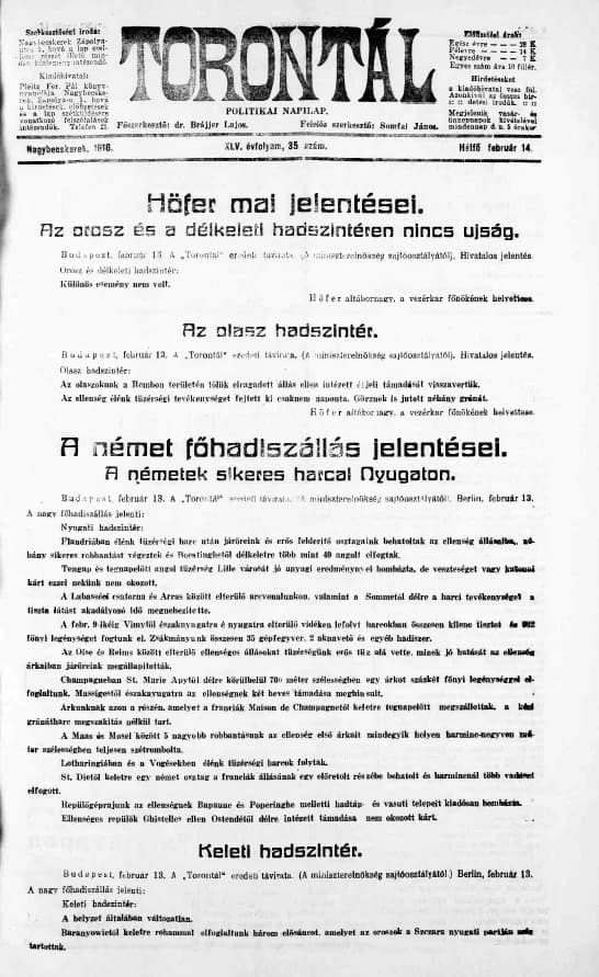 Torontál, 45. évf. 1916. február 14. 35. sz.