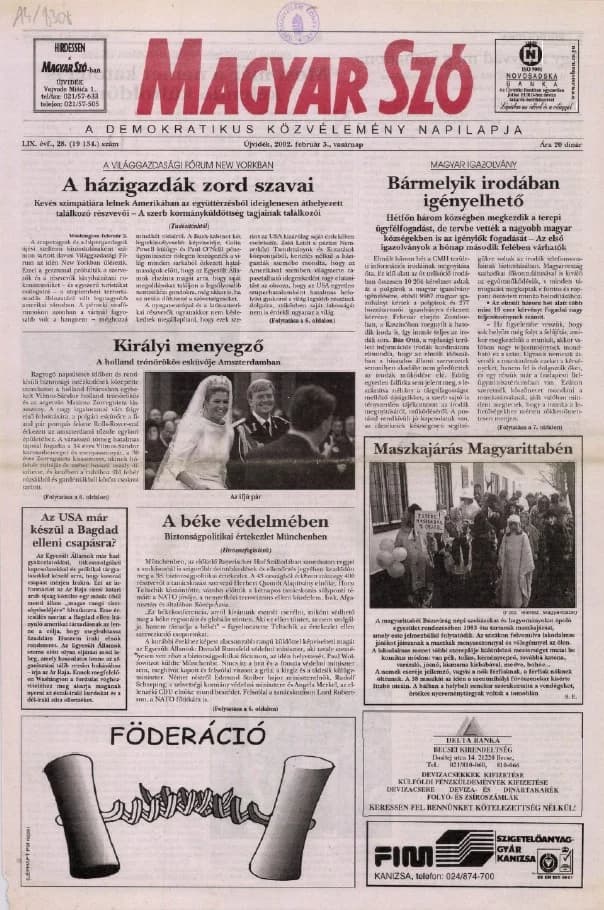 Magyar Szó, 59. évf. 2002. február 3. 28. sz. 1–28. oldal