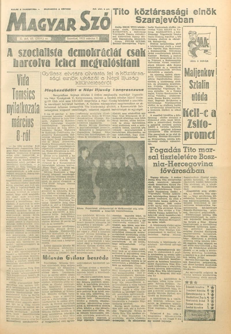Magyar Szó, 10. évf. 1953. március 7. 65. sz. 1–10. oldal