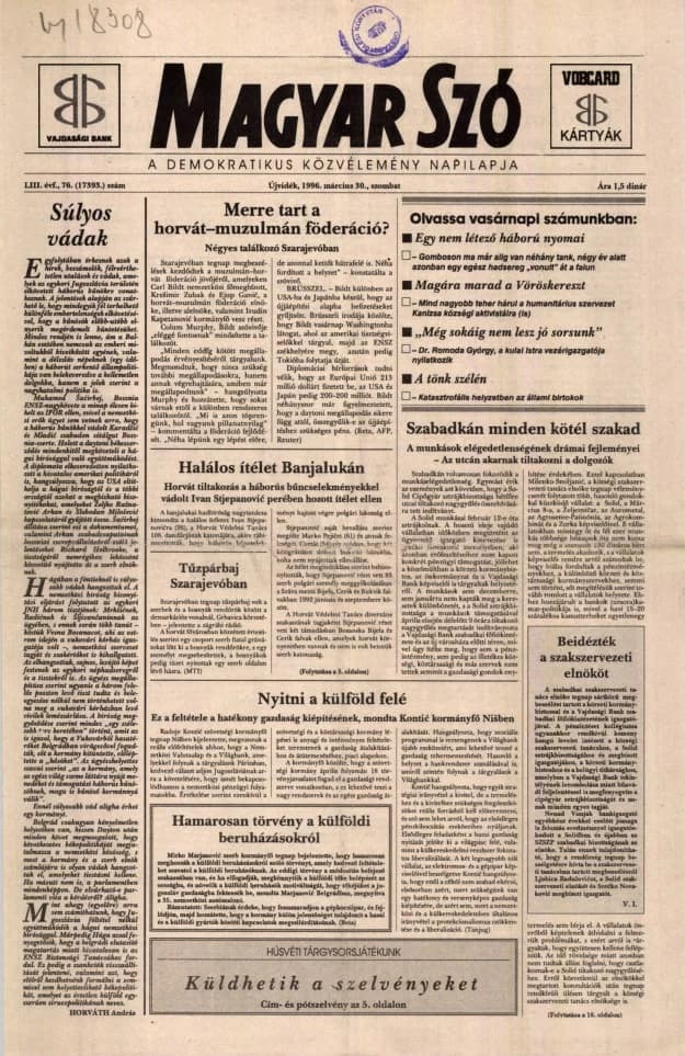Magyar Szó, 53. évf. 1996. március 30. 76. sz. 1–16. oldal