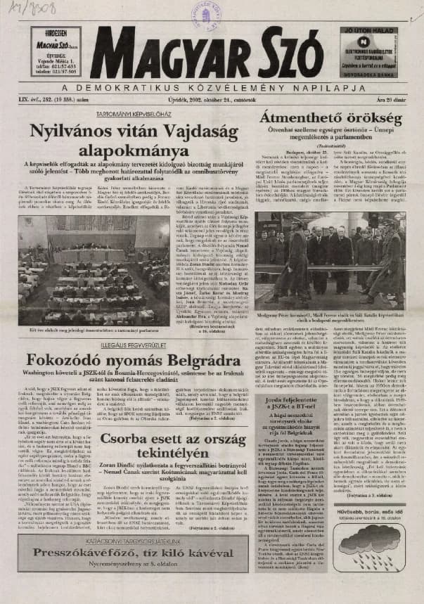 Magyar Szó, 59. évf. 2002. október 24. 252. sz. 1–16. oldal