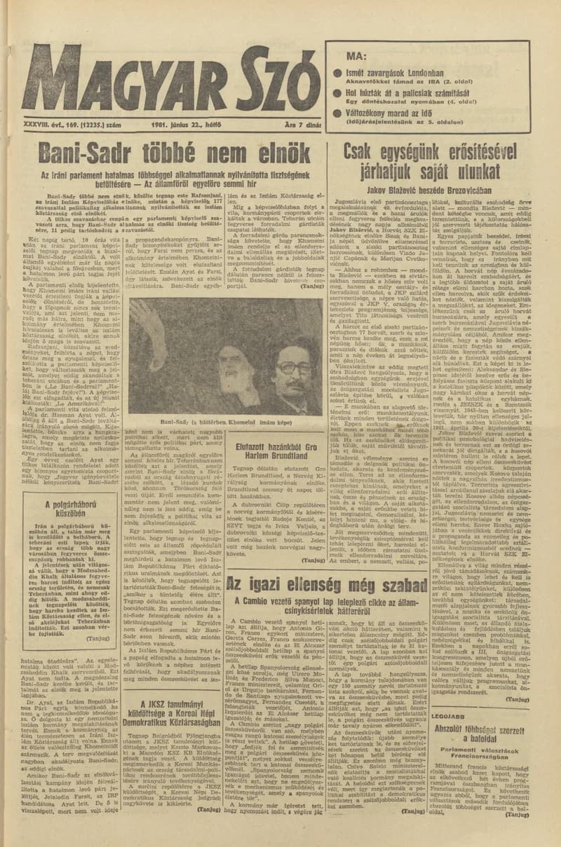 Magyar Szó, 38. évf. 1981. június 22. 169. sz.