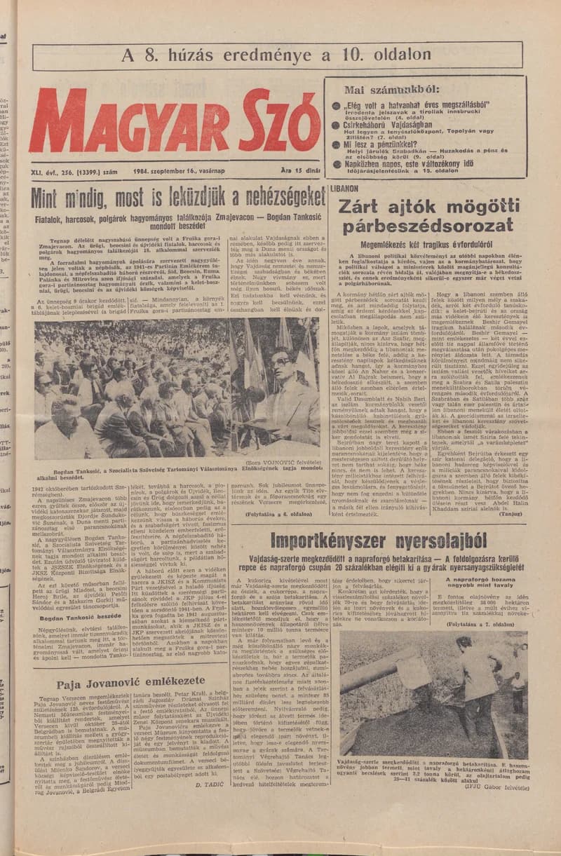 Magyar Szó, 41. évf. 1984. szeptember 16. 256. sz. 1–28. oldal