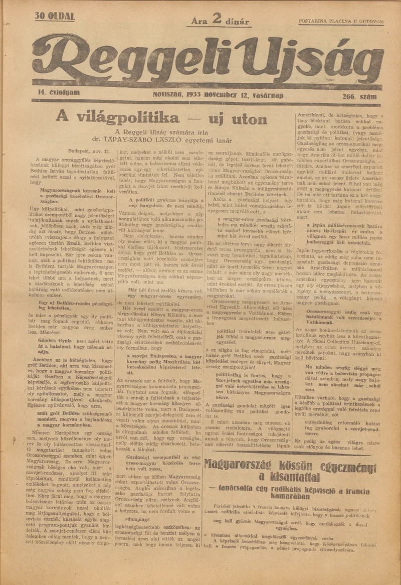 Reggeli Újság, 14. évf. 1933. november 12. 266. sz.