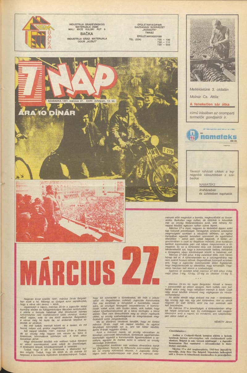 7 Nap, 36. évf. 1981. március 27. 13. sz. 1–16. oldal