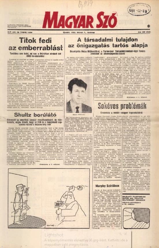 Magyar Szó, 45. évf. 1988. február 7. 36. sz. 1–28. oldal