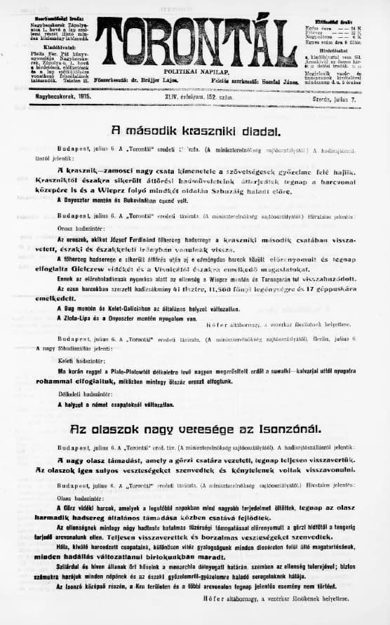 Torontál, 44. évf. 1915. július 7. 152. sz.