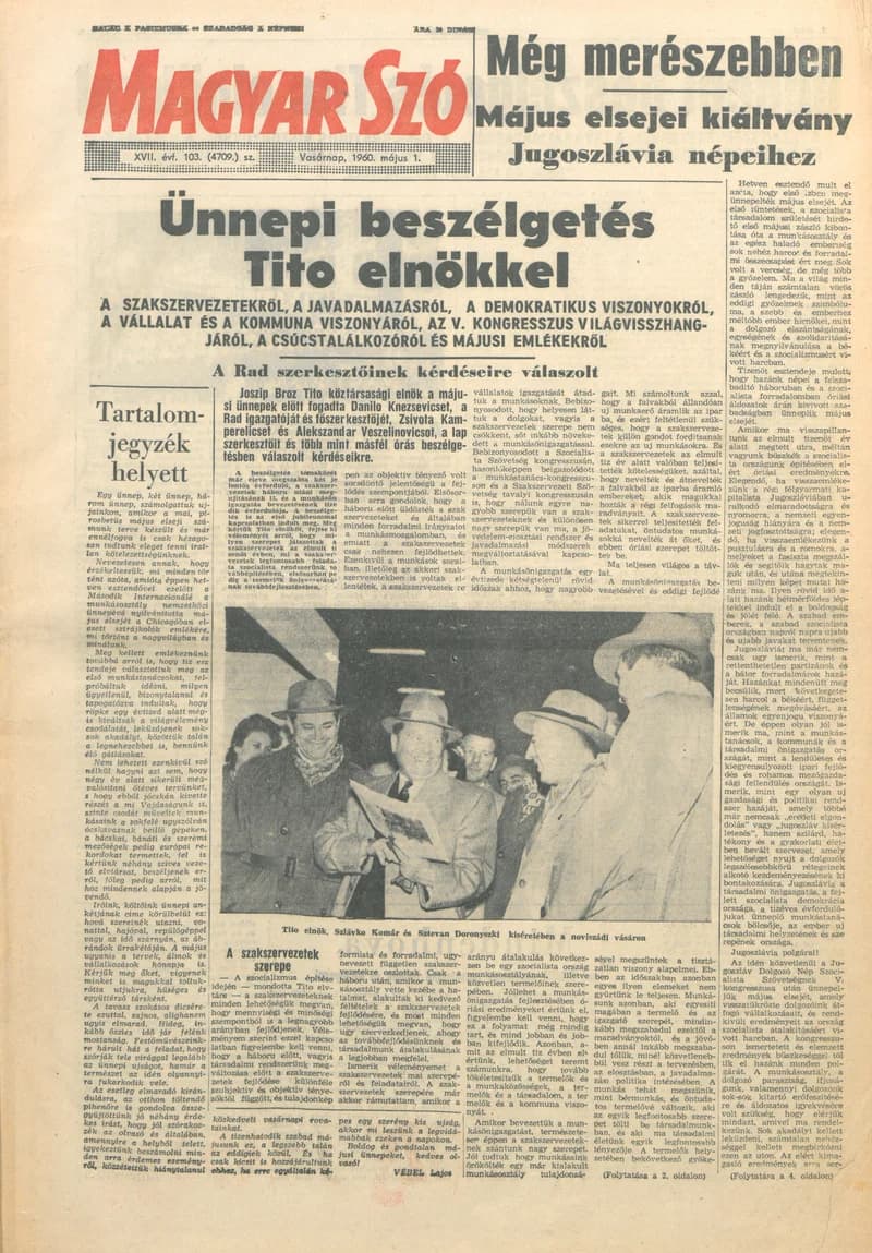 Magyar Szó, 17. évf. 1960. május 1. – 3. 103. sz. 1–32. oldal