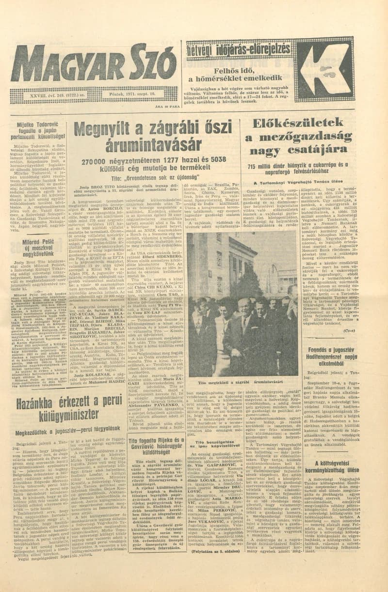Magyar Szó, 28. évf. 1971. szeptember 10. 249. sz. 1–12. oldal