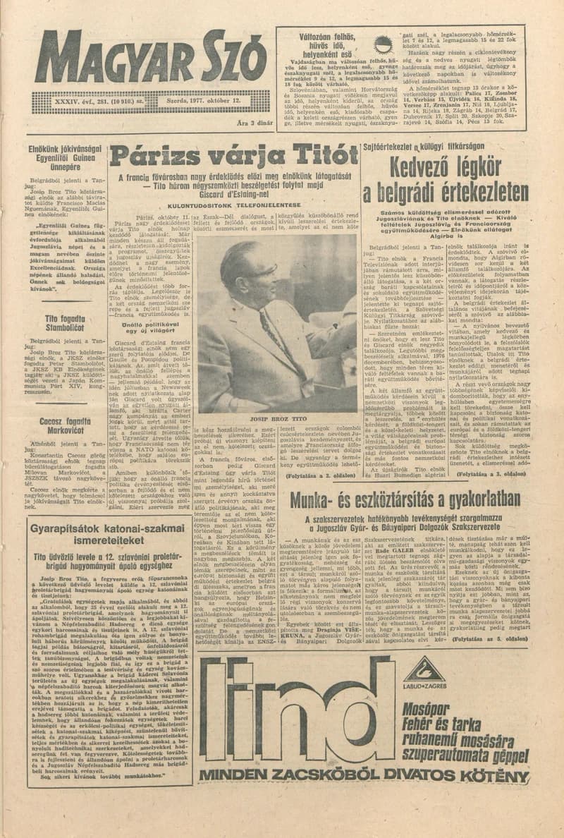 Magyar Szó, 34. évf. 1977. október 12. 281. sz.