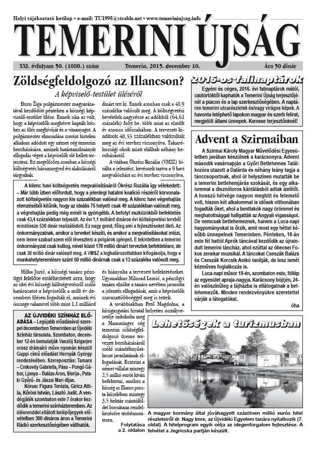 Temerini Újság, 21. évf. 2015. december 10. 50. sz.