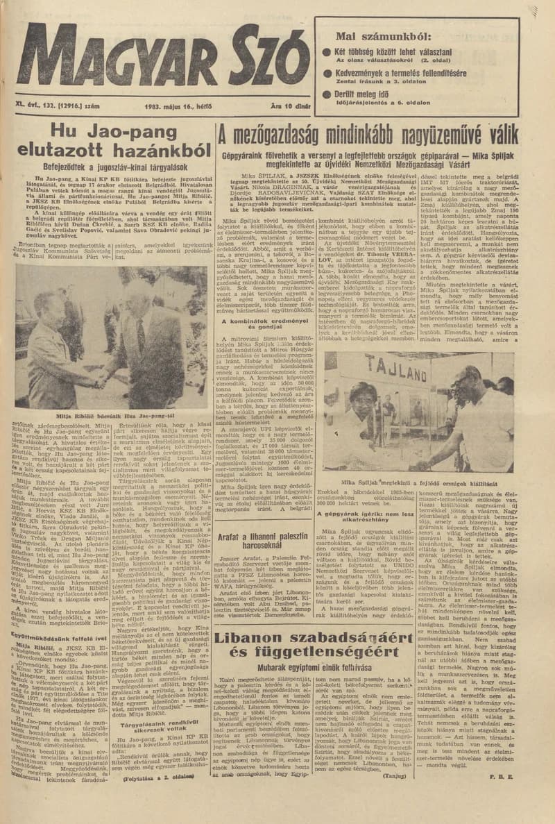 Magyar Szó, 40. évf. 1983. május 16. 133. sz. 1–20. oldal