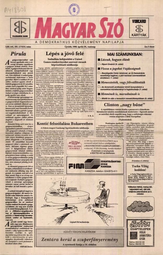 Magyar Szó, 53. évf. 1996. április 28. 101. sz. 1–24. oldal