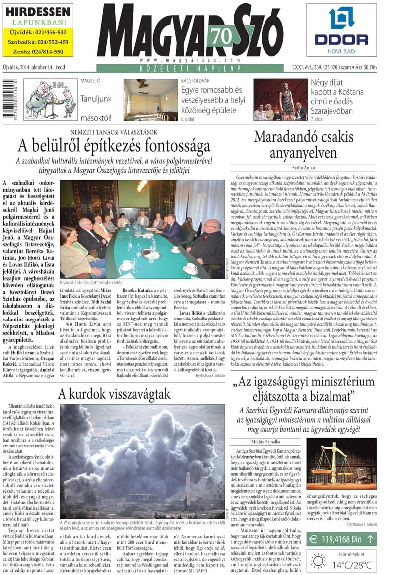 Magyar Szó, 71. évf. 2014. október 14. 239. sz. 1–16. oldal