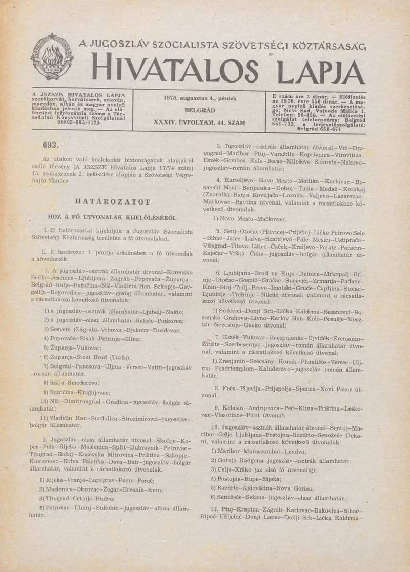 A Jugoszláv Szocialista Szövetségi Köztársaság Hivatalos Lapja, 34. évf. 1978. augusztus 4. 44. sz. 1921–1932. oldal
