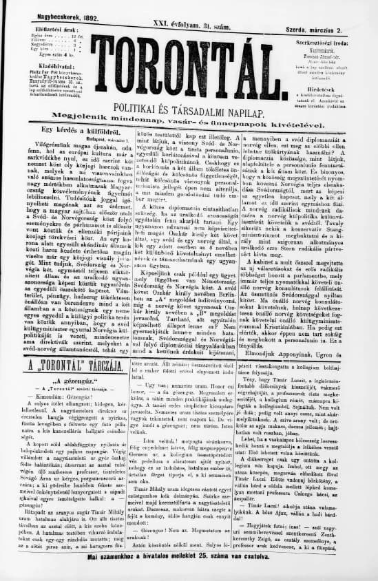 Torontál, 21. évf. 1892. március 2. 31. sz.