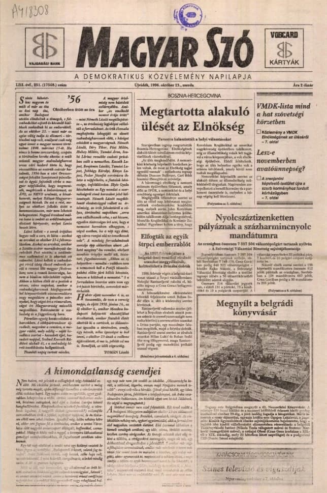 Magyar Szó, 53. évf. 1996. október 23. 251. sz. 1–16. oldal