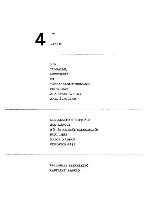 Híd, 31. évf. 1967. április. 4. sz. 279–398. oldal