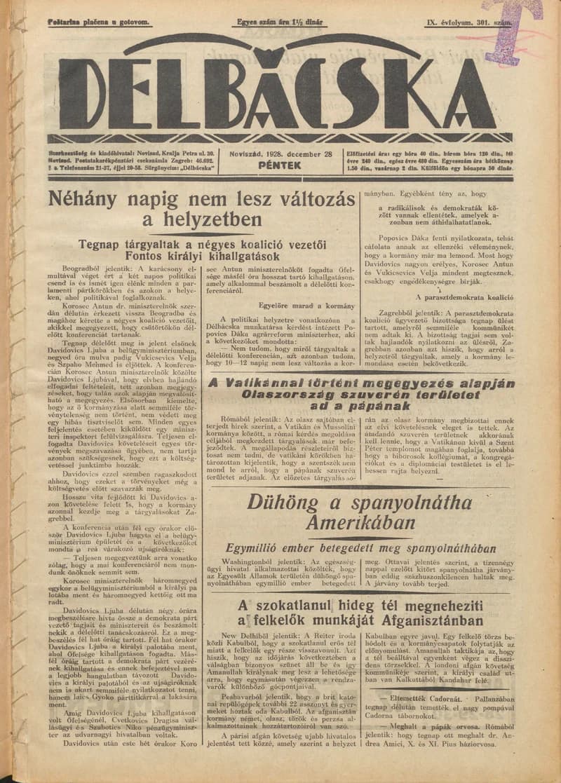 Délbácska, 9. évf. 1928. december 28. 301. sz.