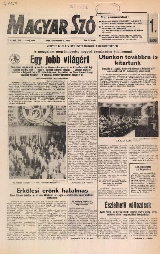 Magyar Szó, 43. évf. 1986. szeptember 2. 241. sz. 1–20. oldal