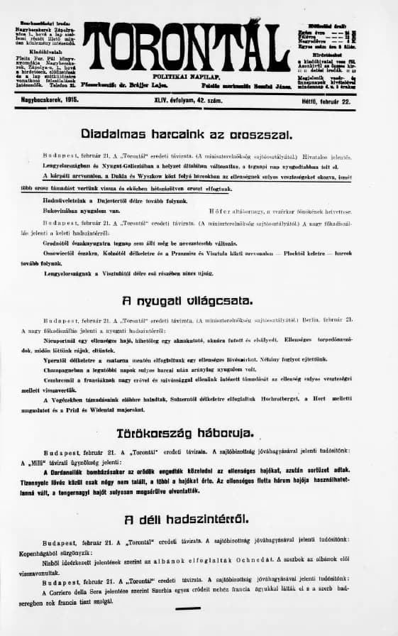 Torontál, 44. évf. 1915. február 22. 42. sz.