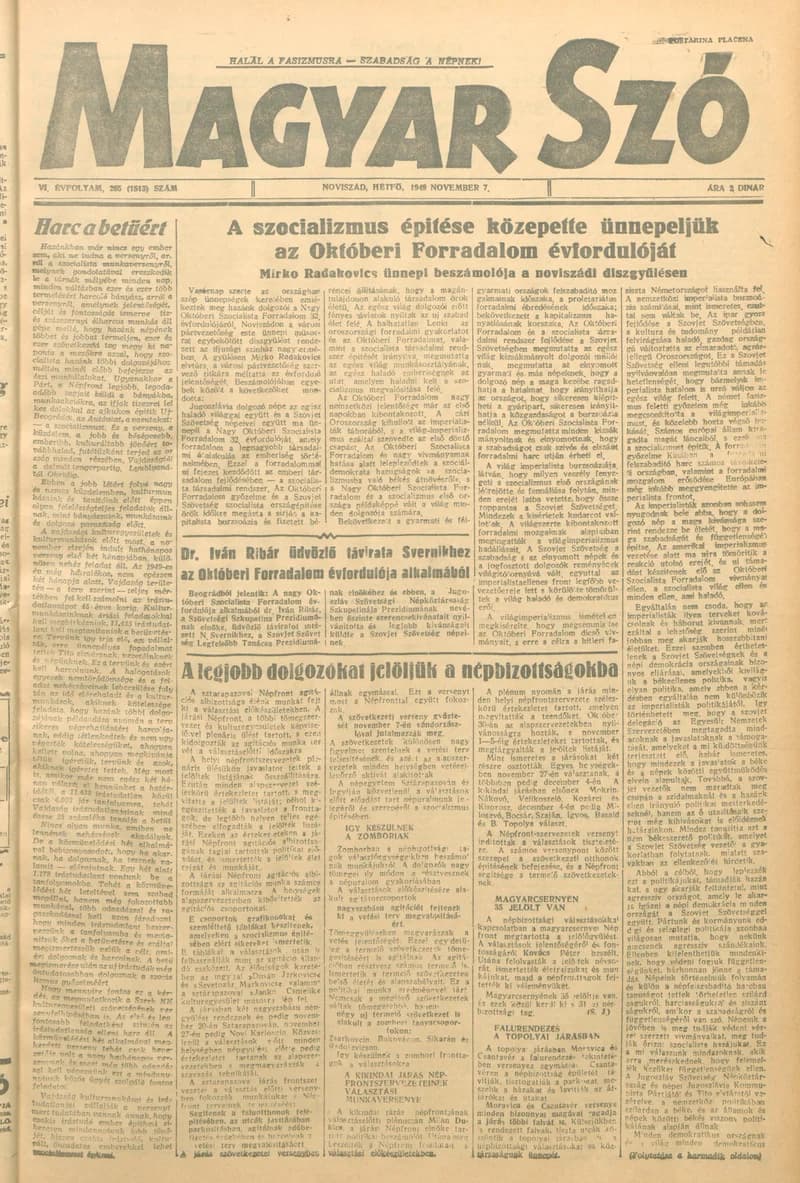 Magyar Szó, 6. évf. 1949. november 7. 265. sz. 1–4. oldal