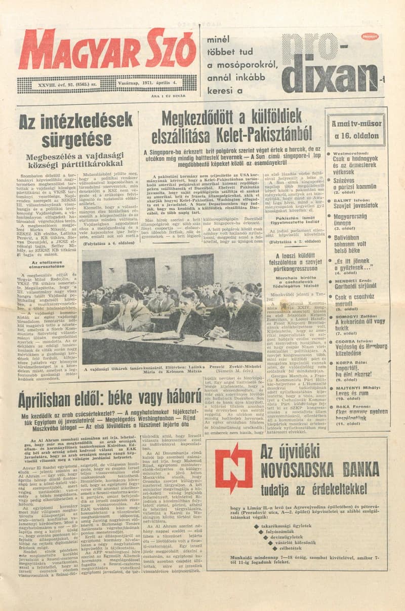 Magyar Szó, 28. évf. 1971. április 4. 92. sz. 1–32. oldal