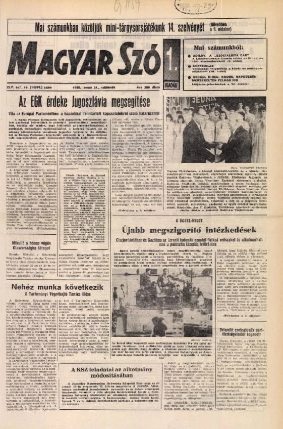 Magyar Szó, 45. évf. 1988. január 21. 19. sz. 1–20. oldal